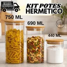 Kit Potes Herméticos com Tampa de Bambu para Armazenar Alimentos Ideal para Cozinha Organização Casa e Uso Diário