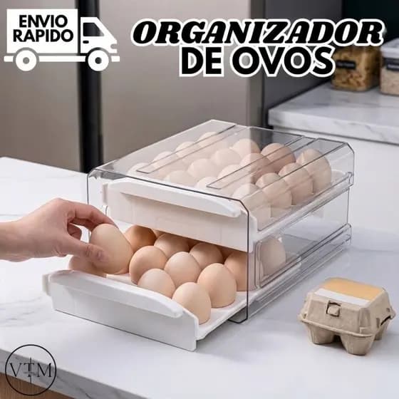 Organizador de Ovos Premium Para Geladeira Armazenamento e Organização da Cozinha Casa e Uso Diário