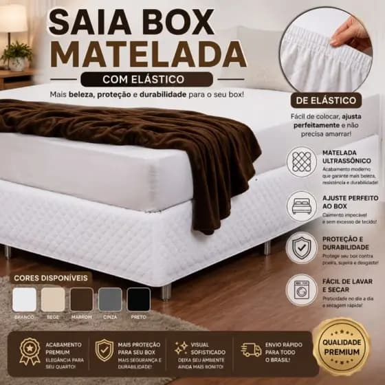 Saia Box Matelada com Elástico Queen Branco