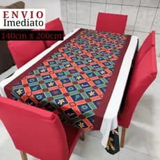 Toalha De Mesa Natal 6 Lugares Toalhas Natalina Papai Noel 140cm x 200cm Vermelha Premium