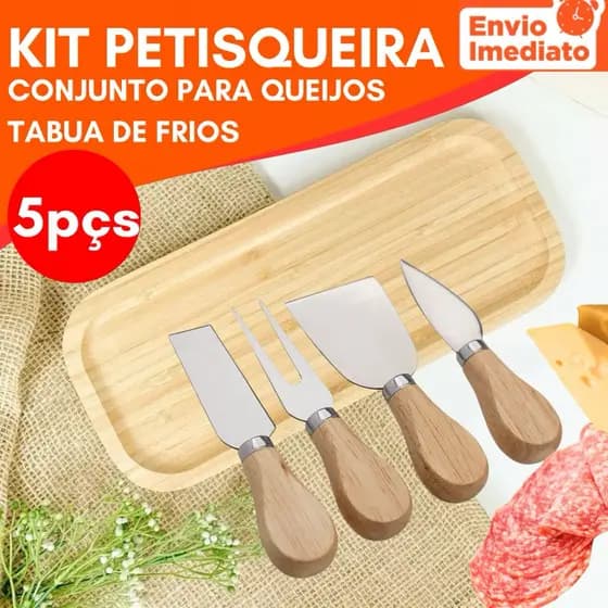 Kit Petisqueira Tabua Bambu Conjunto 4 Peças Para Queijos Moderno de Alta Qualidade