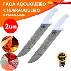 Conjunto 2 Faca Açougueiro Churrascaria 8 Polegadas Aço Inox Alta Qualidade Resistente Afiada