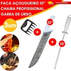 Kit Profissional Faca 10 Polegadas Chaira 10 Polegadas Garra de Urso Churrascaria Restaurante