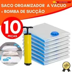 Kit 10/05 Sacos a Vácuo e Bomba de Sucção Manual Organização de Roupas Mala Viagem Guarda Roupas