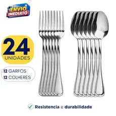 Jogo de Talher Sobremesa 24 Peças Aço Inox Alta Qualidade Restaurante Buffet Cozinha