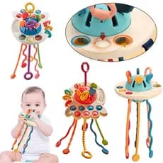Brinquedos De Bebê Chocalhos De Dentes De Silicone Para 3 Em 1 Cordas De Puxar Montessori Brinquedo Sensorial Interativo 0-3 Anos