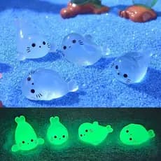 8/12/24/48pcs Kawaii Luminous Mini Seal Pup Resina Brilha À Noite Estatuetas De Animais Marinhos Ornamento Jardim De Fad