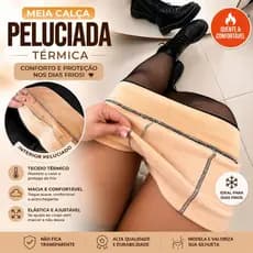 Meia-Calça Térmica Forrada Peluciada Translúcida de Lã Feminina Super Elástica Slim Grossa Inverno