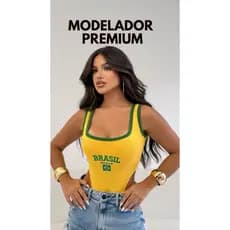 Body Regata Feminino Copa Brasil Cavado Bordado Modelador Premium Cintura Fina Moda Esportiva Verão