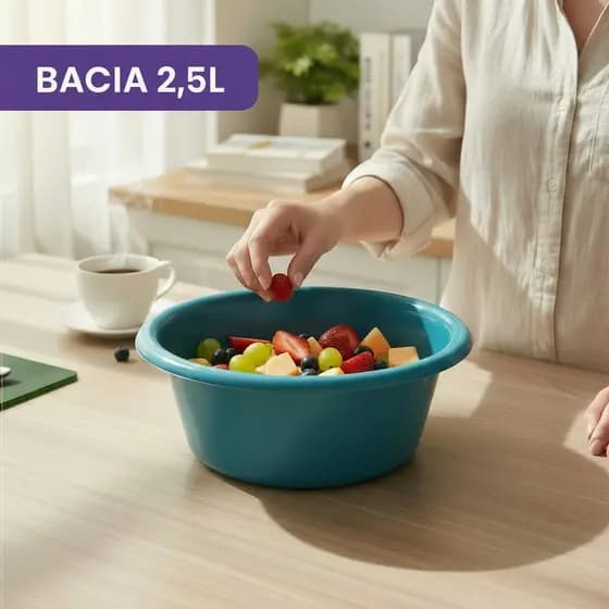 Kit Bacia de Plástico Limpeza e Organização 2,5L Tigela Multiuso para Casa Cozinha e Banheiro