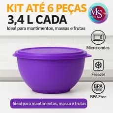 Kit 6 Potes 3,4L Potes Plásticos Roxos com Tampa BPA Free Micro ondas e Freezer