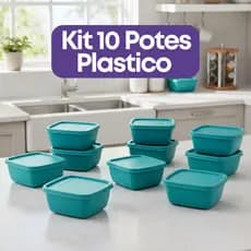 Kit 10 Potes Plastico Quadrados 1 Litro Tampa Colorida Organizador Cozinha
