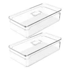 Kit 2 Organizador De Geladeira Porta Frios Multiuso 1,6 Litros Cristal Com Tampa Transparente