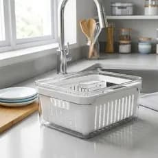 Organizador De Geladeira 3,5L Transparente cristal Com Cesto Removível Qualyplas