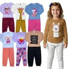 Kit 6 Peças 3 Conjunto Meia Estação Menina Infantil Calça e Blusa Manga Longa Bebê Roupa Frio