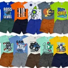 Kit 6 ou 10 peças Conjunto Verão Roupa Menino Infantil Camiseta + Shorts Sortidos Liso ou Estampado