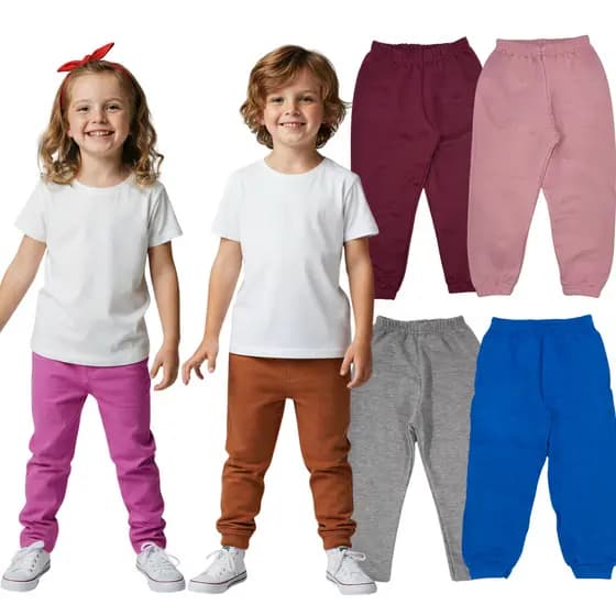Kit 3 Calça Moletom Infantil Com Punho Sortidas Meia Estação Inverno Tamanho 2 ao 10