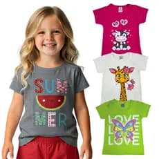 Kit 3 Camiseta Infantil Manga Curta ou Regatas Menina Sortido Blusa Verão Roupa Feminina Bebê