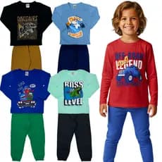 Kit 6 ou 4 Peças 3 ou 2 Conjunto Calça Blusa Manga Longa Menino Meia Estação Roupa Frio Inverno
