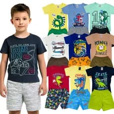 Kit 10 Peças Verão Infantil Menino Camiseta + Bermuda Roupa Masculina Bebê 5 Conjuntos