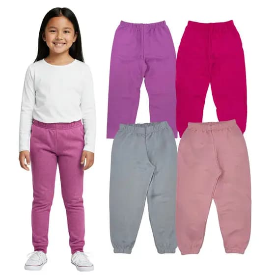 Kit 2 Calça Moletom Infantil Menina Lisas Sortidas Meia Estação Feminina Confortável e Estilosa