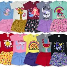 Kit 6 ou 10 peças Conjunto Verão Roupa Infantil Menina Sortidos Camiseta + Shorts/Bermuda Estampado
