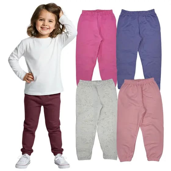 Kit 3 Calça Moletom Infantil Menina Lisas Sortidas Meia Estação Feminina Confortável e Estilosa