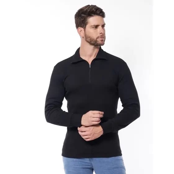Cacharrel Manga Longa Masculina Zíper Canelado