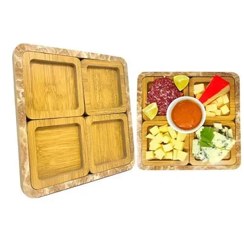 Conjunto 4 Petisqueiras Quadradas Madeira Natural Design Elegante Versatil Resistente Organizacao Mesa Cozinha