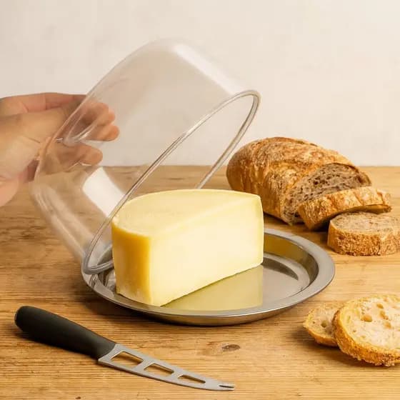 PORTA QUEIJO, FRIOS DE INOX COM TAMPA ACRILICA TRANSPARENTE – QUALIDADE SUPERIOR