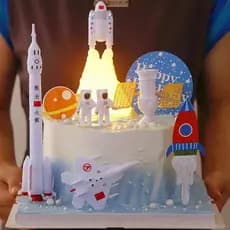 LED Foguete Astronauta Decoração De Bolo Planeta Infantil Sobremesa Assando Vestir
