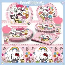 Hello Kitty Série Rosa Decoração De Aniversário Infantil Talheres Descartáveis Copos De Papel/Pratos Guardanapos Suprime
