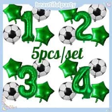 Conjunto De Número De Balão De Futebol Verde-Kit Laminado De 5 Unidades Para Decoração De Festa De Aniversário Infantil