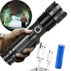 Lanterna De Led T9 P70 Militar Tática Com Zoom Ultra Forte Recarregável Usb