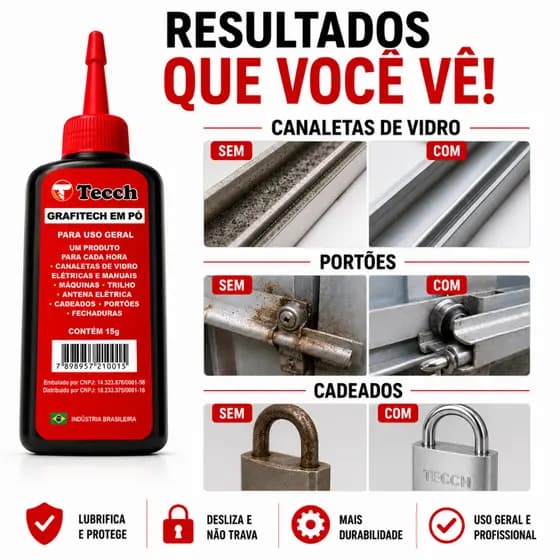 Grafite em Pó Lubrificante Grafitch 15g Uso Geral Fechadura Cadeado Portão Trilho Kit 1 2 3 4 5 Unidades