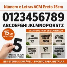 Numero e Letra Pretos residencial ACM preto brilhante 15x9cm para casa / ideal para endereço ! Fácil instalação  .