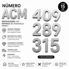 Letras e Números em ACM Aço Escovado (Prata) 15x9 cm (A ao Z + 0 ao 9)