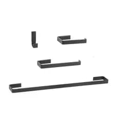 Kit Acessórios Para Banheiro Quadrado 4 Peças Preto Fosco