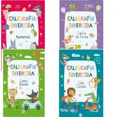 Kit 4 Livros De Caligrafia Divertida Forma Cursiva Numeral Bastão Treinar Os Traços Pontilhados