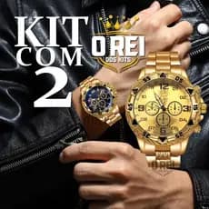 Kit com 2 relogio masculino banhado a ouro relógio masculino prata aço inox