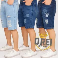Kit 3 Bermudas Jeans Rasgada Estilosas Especial Fim Do Ano voce escolhe a COR