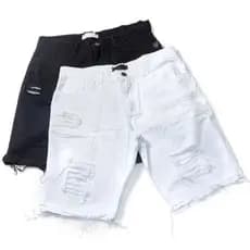 Bermuda Jeans Branca Masculina Rasgada Ano Novo Short Masculino Desfiado