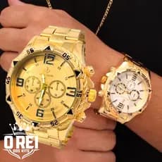 Relógio Masculino Banhado a Ouro Original Pulseira Dourada Aço Inox Envio Imediato