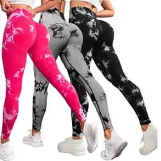 Calças esportivas femininas com estampas de malha, cintura alta sem costuras e modelo grande S-XL