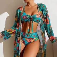 HNYHWKR Blusa e shorts de biquíni de praia com estampas, alta cintura e estilo sensual para mulheres