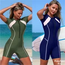 Manga Curta Maiô de Uma Peça Zíper Senhoras Surf Terno de Mergulho Roupa De Praia Maio Feminino Praia Maio Natação