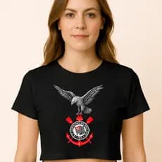camiseta cropped estampada Corinthians oferta estilosa treino feminina