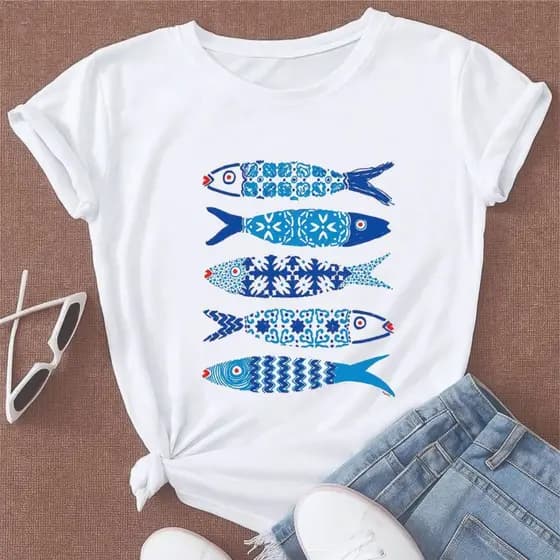 Blusinha feminina inspiração peixe sardinha  tshirt modinha dia a dia malha premium polielastano envio imediato