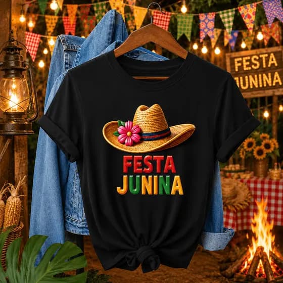 Camiseta Básica Frase Festa Junina Camisa Algodão Feminina Festa Julina 2026 P ao G3