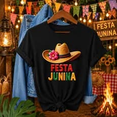 Camiseta Básica Frase Festa Junina Camisa Algodão Feminina Festa Julina 2026 P ao G3